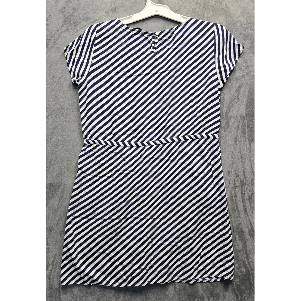 J.CREW Womens Navy Blue White Striped Viscose Mini Dress Pockets Size 6 68389